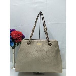 Kate Spade Beige Leather Ostridge Embossed Chain Strap Satchel Shoulder Bag
